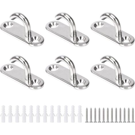 Crochets de Plafond M5 Crochets Ouverts Ovales Inox Murale Suspension Ancre de Plaque Œil pour Suspendre Plante Ventilateur Hamac Moustiquaire Lanterne (6pcs)