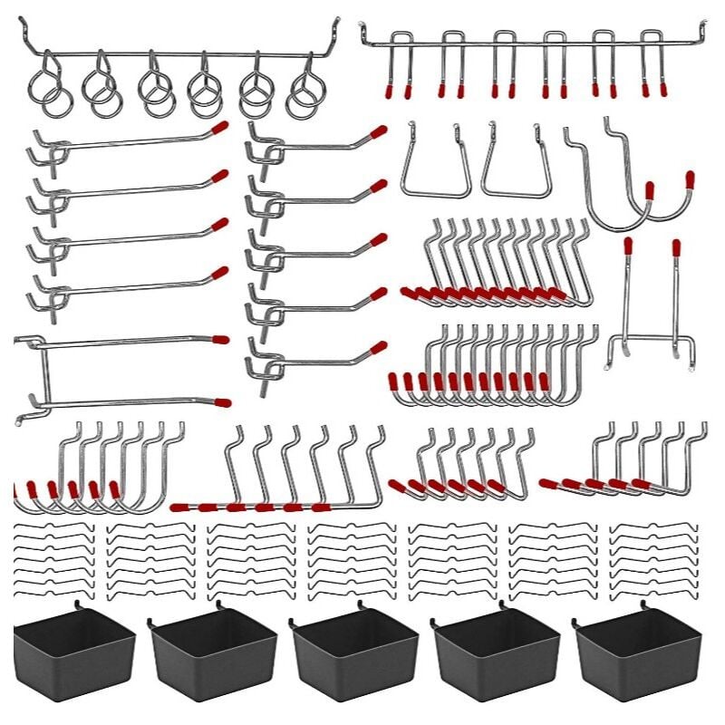Ensoleille - Crochets de rangement, 114 pièces, crochets métalliques pour Kit d'assortiment de rangement de panneaux perforés, Applications de