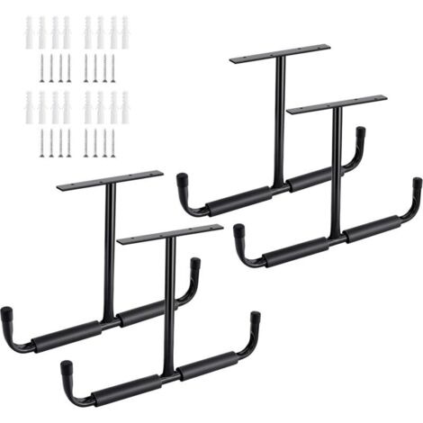 Crochets de rangement de plafond de garage en métal, crochets muraux, crochets utilitaires robustes pour échelle, vélo, bois, outils et autres articles encombrants (pack de 4, noir)