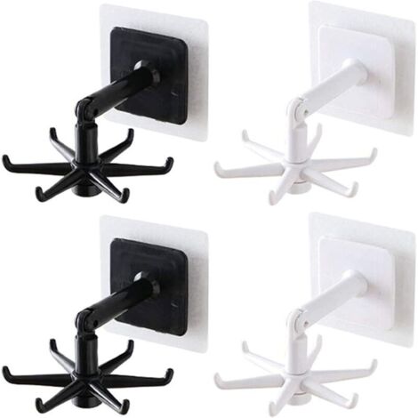 Crochets de rangement pivotants 360°, adhésifs, étanches, sans perçage – Lot de 4, 772,5 cm, noir/blanc