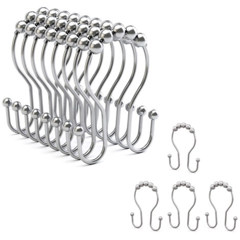 Crochets de rideau de douche, anneaux de rideau de douche, crochets doubles, 12 pièces (argent)