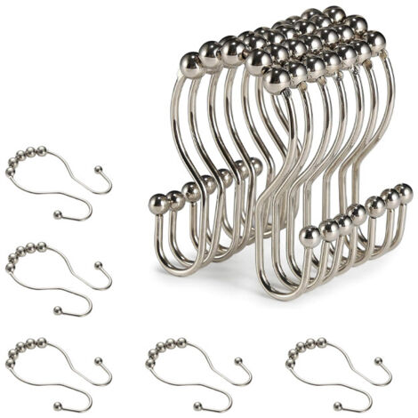 Crochets de rideau de douche, anneaux de rideau de douche, crochets doubles, 12 pièces (nickel)