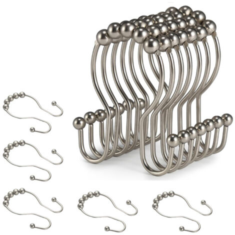Crochets de rideau de douche, anneaux de rideau de douche, crochets doubles, 12 pièces (nickel mat)