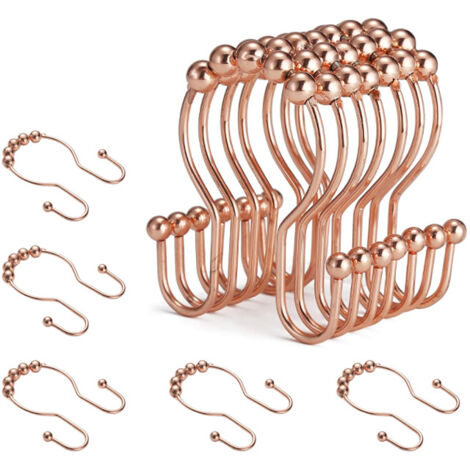 Crochets de rideau de douche, anneaux de rideau de douche, crochets doubles, 12 pièces (or rose)