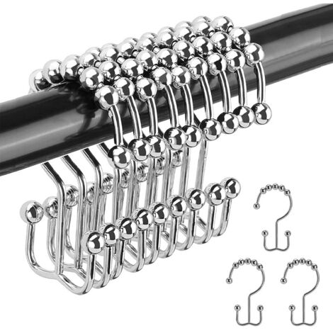 Crochets de rideau de douche en acier inoxydable, crochets doubles, 12 pièces, argent