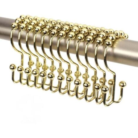 Crochets de rideau de douche en acier inoxydable, crochets doubles, 12 pièces, dorés