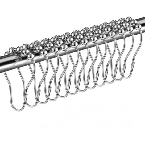 Crochets de rideau de douche en acier inoxydable, pour tringles de douche, lot de 12, argent