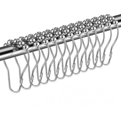 Crochets de rideau de douche en acier inoxydable, pour tringles de douche, lot de 12, argent