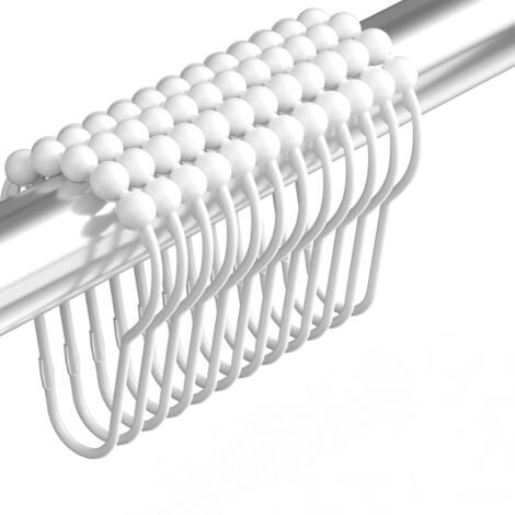 Crochets de rideau de douche en acier inoxydable, pour tringles de douche, lot de 12, blanc