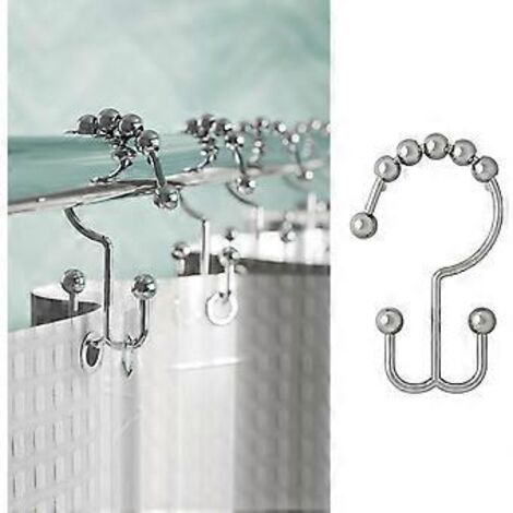 Crochets de rideau de douche, lot de 12, chromés, anneaux de rideau de douche, crochets de douche décoratifs à double roulette antirouille, anneaux de douche pour salle de bain