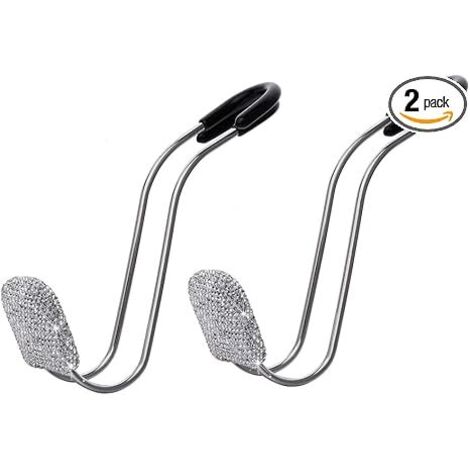 Crochets de siège auto pour appuie-tête, support de crochets de voiture en strass, crochet de siège arrière de voiture en acier inoxydable brillant incrusté de diamants, lot de 2 (blanc diamant)