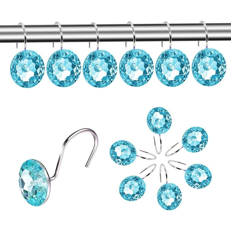Crochets décoratifs pour rideau de douche - 12 pièces en acrylique transparent avec crochets