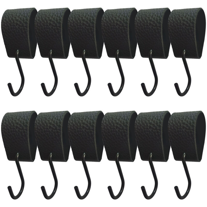 Crochets en S avec boucle en cuir - 10,5 x 2,5 cm - Patère, crochet pour porte-manteau, crochet de boucher, cuir