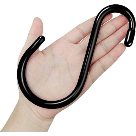 Crochets en S Métal Gainé PVC, Lot de 12 Crochets Antidérapants Grand Format Noir pour Cuisine, Placard et Jardin