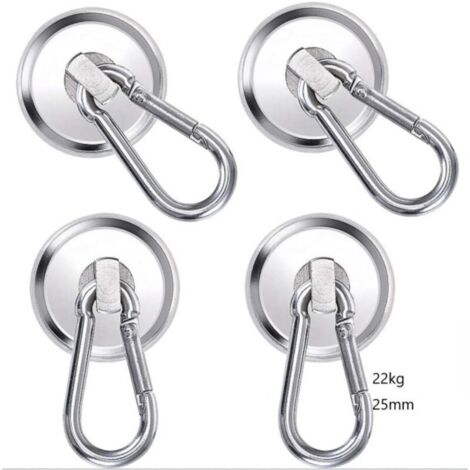 Crochets Magnétiques, 25mm Crochet Aimanté Néodyme, 4PCS Aimant Crochet Puissant, 22kg Aimants mousquetons Super Forts pour Cuisine Casiers de Bureau Aimant de Réfrigérateur