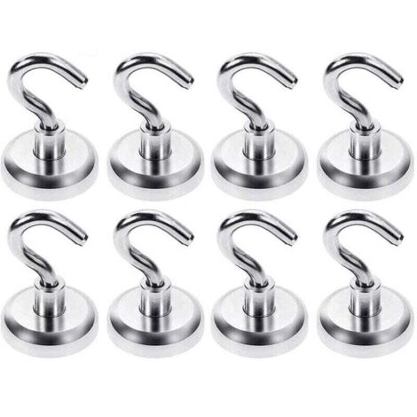 Crochets magnétiques, aimant puissant en néodyme 18 kg Force de traction, pour accessoires de cuisine, 25 mm, paquet de 8