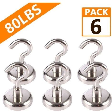 Crochets Magnétiques, Crochet Aimants, Puissant Aimant Néodyme Force d’attraction de ( 6 Pack)
