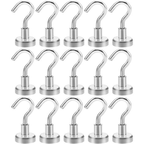 Crochets magnétiques, Crochets magnétiques ，15 PCS Super Suction 9KG (19.8LBS) Aimant fort en néodyme suspendu puissant pour portes, armoires, plafonds, luminaires, luminaires industriel