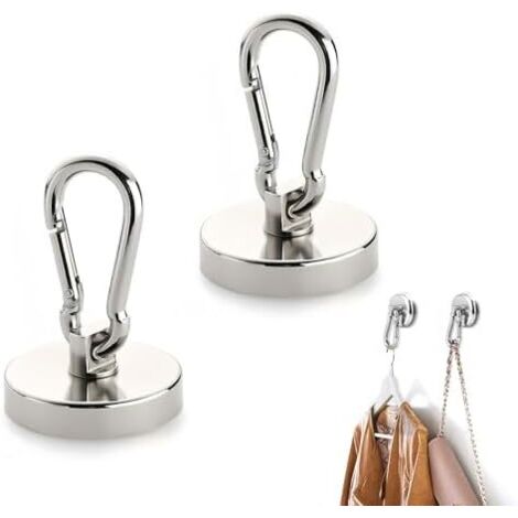 Crochets magnétiques extra forts 30KG, 2 Pièces avec rotation 360°, Aimants néodyme 32mm pour réfrigérateur, cuisine, garage - Résistants à la corrosion