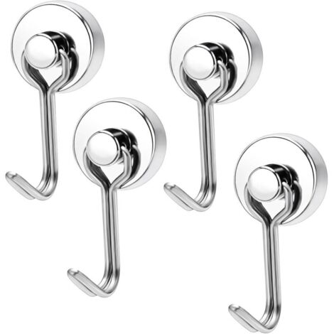 Crochets Magnétiques, Lot de 4 Crochets Magnétiques Argent, Crochets Magnétiques Extra Forts Capacité de Charge Verticale 0