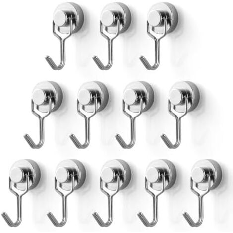 Crochets Magnétiques Petite, Puissants Aimants Néodyme avec Mini Crochets, Capacité de Charge Maximale 9kg, pour Cuisine, Réfrigérateur, Bureau 12 Pièces - D 15 mm (12 pièces)
