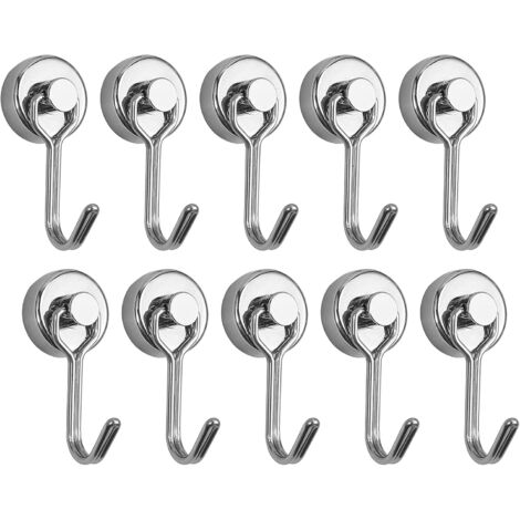 Crochets Magnétiques Puissant Aimant Néodyme Force, (10pcs) Charge verticale maximale 15kg pour portes, armoires, plafonds, luminaires, luminaires industriel