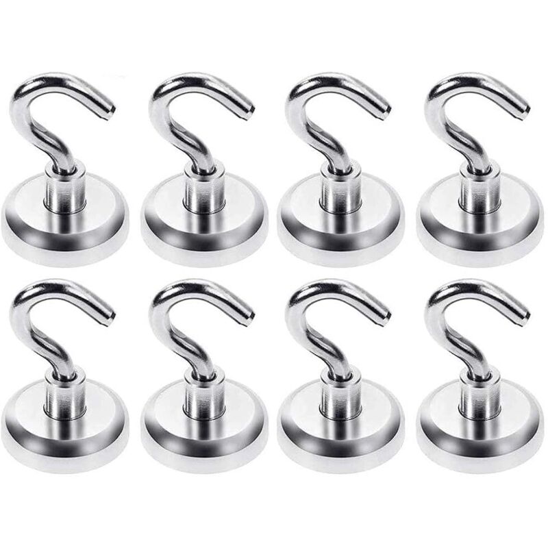 Crochets magnétiques, aimant puissant en néodyme 18 kg Force de traction, pour accessoires de cuisine, 25 mm, paquet de 8