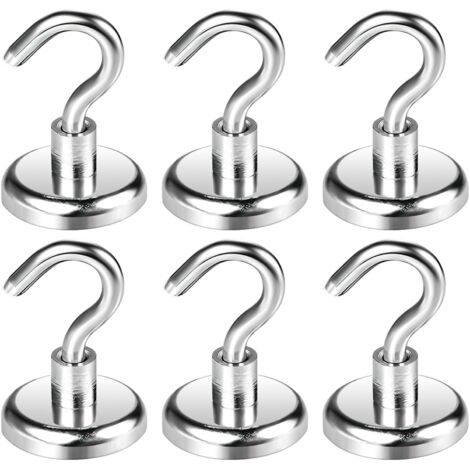 Crochets Magnetiques,6 Pièces Diamètre 32mm Fort lourd Crochets Aimants Néodyme, Aimants Puissants Crochets pour Cuisine, Salle de Bain et Extérieur