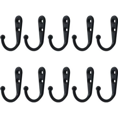Crochets muraux avec trous de vis, lot de 10, noirs