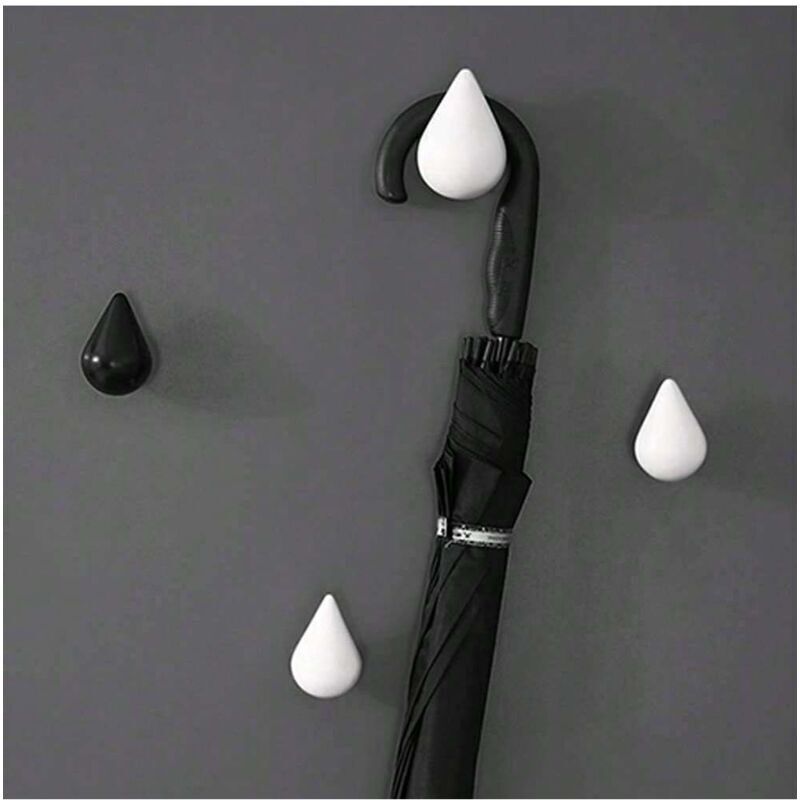 Crochets muraux créatifs en forme de goutte d'eau, crochets muraux décoratifs modernes (lot de 2, noir + blanc, 9,3 x 5,8 cm)
