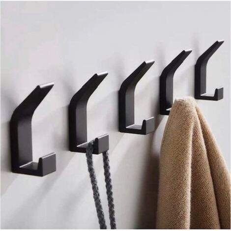 Crochets muraux - Crochets muraux - Noir - Patères - Crochets porte-serviettes - Patères - Bandes adhésives - Crochets - Lot de 5 - Installation sans perçage