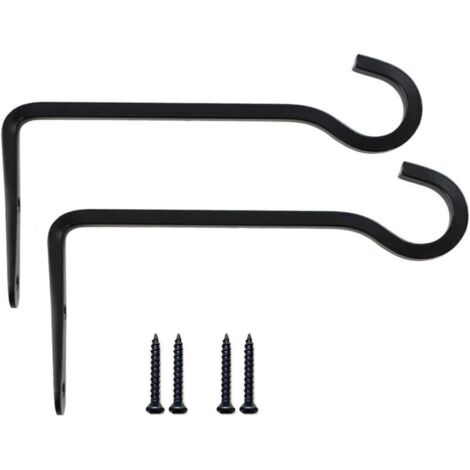 Crochets muraux en métal noir – Lot de 2, 21 x 10 cm, pour paniers suspendus, plantes ou lanternes – Design robuste et moderne