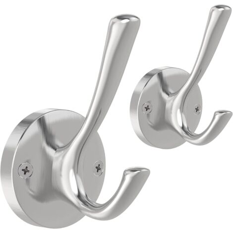 Crochets muraux en nickel brossé, crochets porte-serviettes, lot de 2, crochets muraux doubles robustes pour salle de bain, adaptés aux armoires, entrées, cloisons et cuisines.