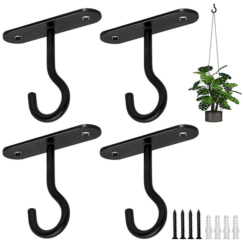 Crochets muraux multifonctionnels, adaptés pour suspendre des plantes, des suspensions lumineuses (avec messages), des carillons éoliens et 4 pots de