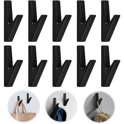 Crochets Muraux Patère Équipé de Vis de Montage Crochets Porte Serviette Salle de Bain Accroche Torchon Cuisine (Noir-10pcs)