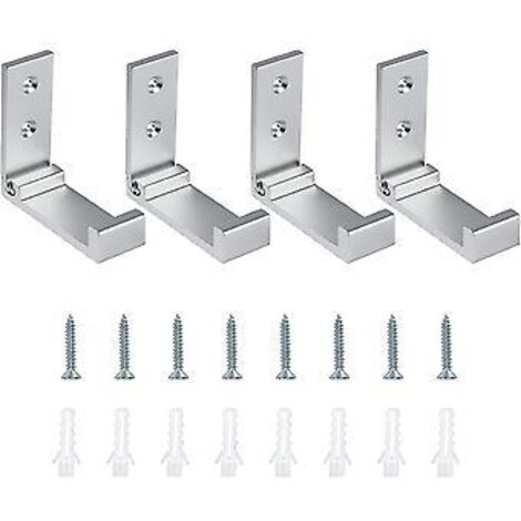 Crochets muraux pliables - 4 crochets pliables - crochets pour vêtements pliables - support pour casque audio - aluminium - argent - pliable - fixation murale - avec vis