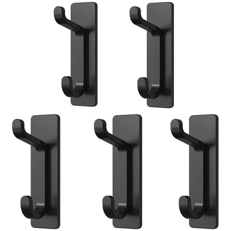 Crochets muraux pour manteaux et serviettes, support de porte auto-adhésif 6 kg, noir, lot de 5