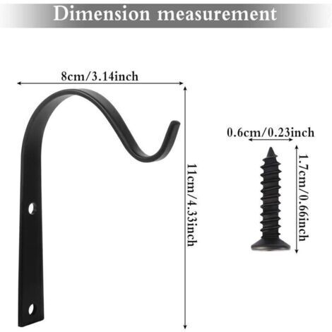 Crochets muraux pour plantes en fer forgé, supports pour plantes de balcon et de jardin, crochets métalliques avec vis, décoration extérieure pour jardin et balcon – Noir