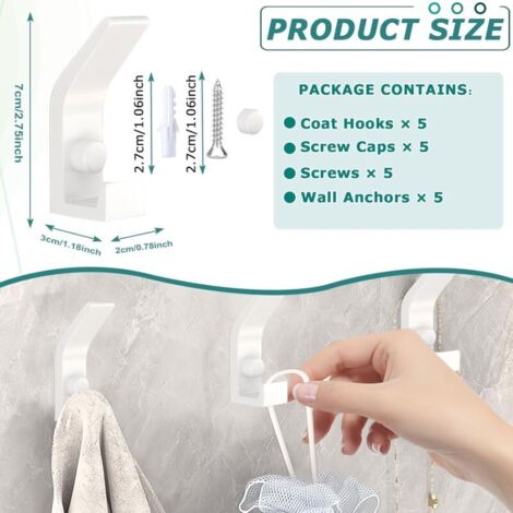 Crochets Muraux Robustes, 5 Pièces Pateres en Métal Avec Vis, Crochet Double Porte Serviette, Patère Porte Manteau Mural Crochets Chapeau, Accroche serviette Pour Salle De Bains Chambre (Blanc)