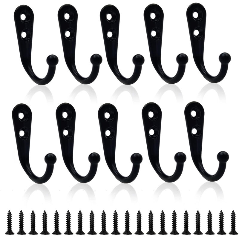 Crochets muraux robustes, crochets métalliques noirs, lot de 10