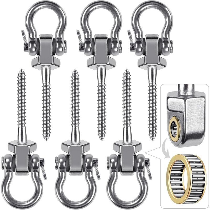 Crochets pivotants robustes en acier inoxydable avec roulements, lot de 6 – Crochet pivotant silencieux et fluide pour porches, patios et aires de