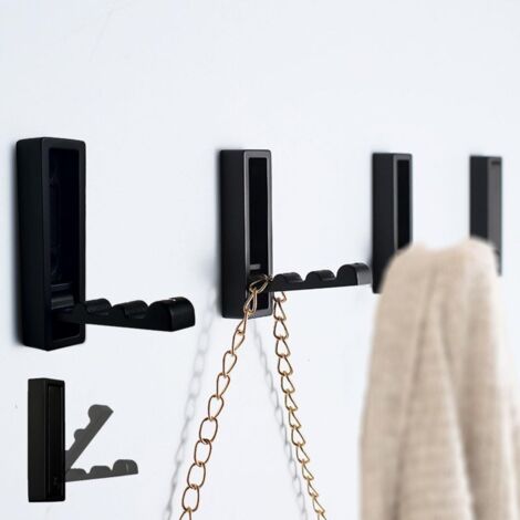 Crochets pliables pour manteaux. Crochets muraux pour suspendre manteaux, serviettes, sacs à dos. Crochets porte-serviettes. Rectangulaires - Noir mat, lot de 4.