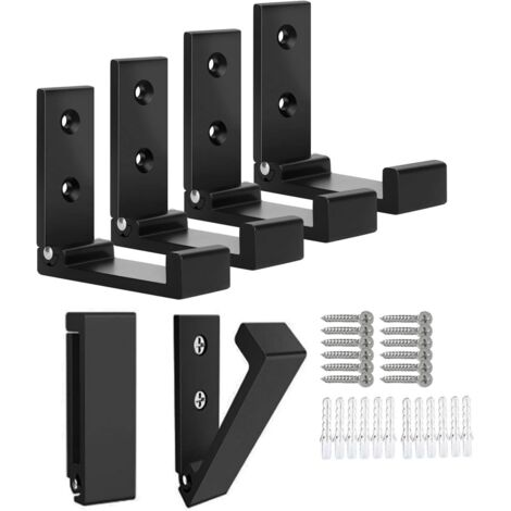 Crochets pliables pour vêtements - Lot de 6 - Crochets muraux en aluminium - Noir - Conviennent pour les vêtements, sacs et sacs à dos - Crochets muraux pliables - Adaptés à une utilisation intérieure