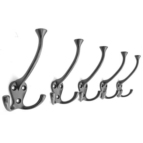 Crochets porte-manteaux en fonte à trois pieds, robustes et de grande taille. Crochets d'entrée pour manteaux, écharpes et vestes. Parfaits pour suspendre des serviettes de bain (lot de 5, noir antiqu