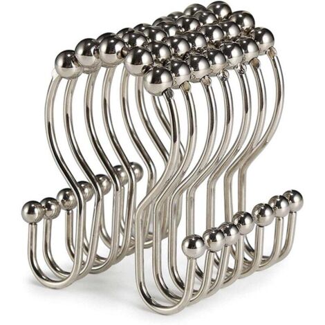 Crochets pour Anneaux de Rideau de Douche - Acier Inoxydable de qualité supérieure - Crochets Doubles avec Rouleaux Easy Glide - Six Finitions Disponibles - Lot de 12