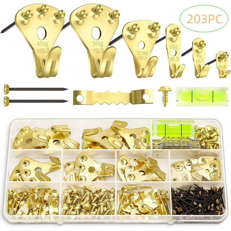 Csparkv - Crochets pour cadre photo, 203 pièces crochets en métal avec clous pour accrochage tableaux peintures miroirs décoration mural, prend en