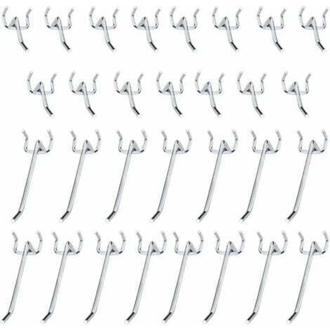 Crochets pour panneaux perforés en métal, accessoires pour panneaux perforés, ensemble de crochets simples de 10cm et 5cm pour Garages, remises à outils, ateliers, 30 pièces