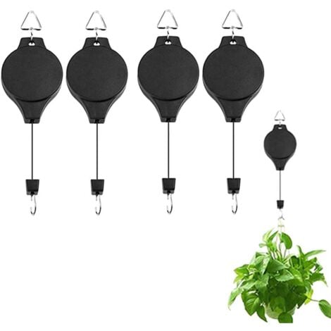 Crochets pour Plantes, cintres pour Plantes suspendues rétractables, Panier pour Plantes suspendues, poulie pour Plantes suspendues, paniers, Pots, mangeoire pour Oiseaux (4PCS)
