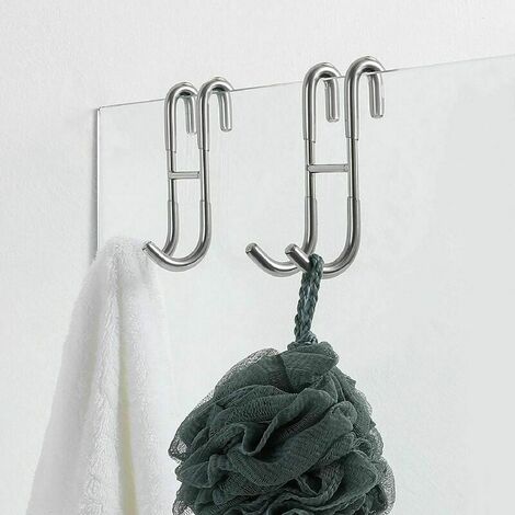 Crochets pour porte de douche (paquet de 2), crochets sur la porte pour porte de douche en verre sans cadre de salle de bain, crochets pour serviettes, crochets pour raclette de douche