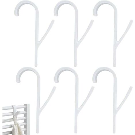 Crochets pour radiateur et porte-serviettes, lot de 6 crochets en plastique pour radiateur, porte-serviettes de salle de bain, compatibles avec tous les radiateurs standard (blancs)